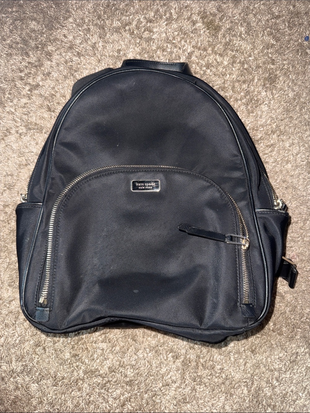kate spade Black Nylon Backpack with Front Zip Pocket